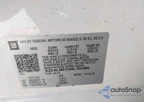 2021 GMC Terrain Fwd Sle z USA, uszkodzony, nr VIN 3GKALMEV5ML305496